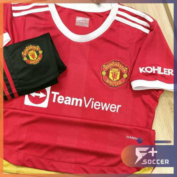 Bộ quần áo Mu manchester united đỏ teamview viền vàng quần đen chất mới cực đẹp 1