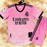 Bộ quần áo bóng đá adidas áo đá banh clb Real Madrid màu hồng hường quần đen