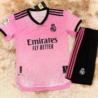 Bộ quần áo bóng đá adidas áo đá banh clb Real Madrid màu hồng hường quần đen
