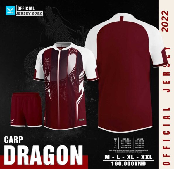 Bộ quần áo bóng đá thiết kế sỉ nidu giá rẻ hàng dệt kim mã dragon màu đỏ đậm
