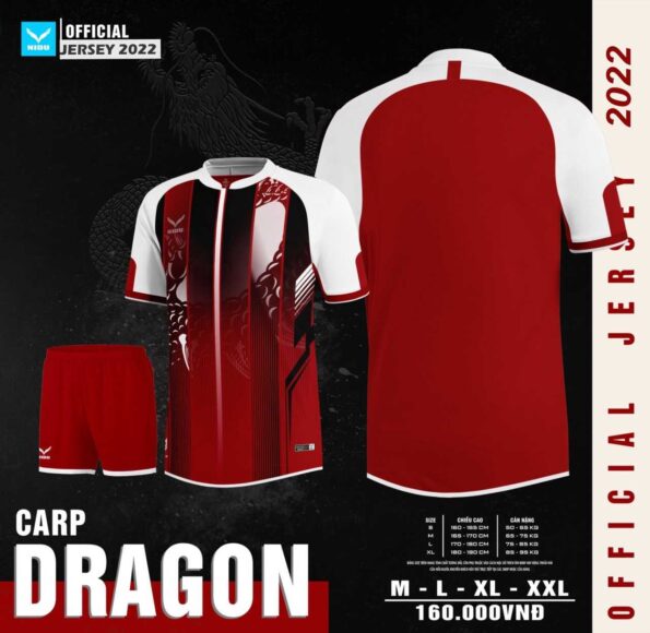 Bộ quần áo bóng đá thiết kế sỉ nidu giá rẻ hàng dệt kim mã dragon màu đỏ tươi