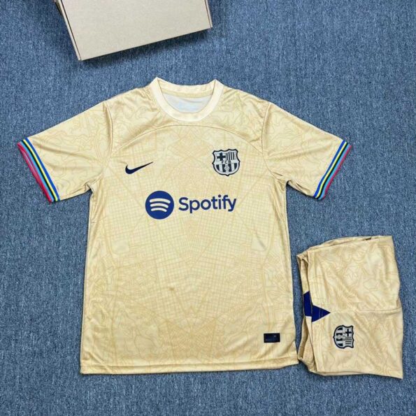 Bộ quần áo clb bóng đá Barca Barcelona FCB 2023 sân khách vàng chính thức 22 23 logo thêu vải thái cao cấp 1