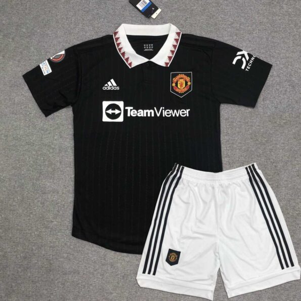 Bộ quần áo đá bóng clb MU Manchester United jersey 2022 2023 màu đen black có cổ bản đấu cúp C2 sẵn bage tay cao cấp