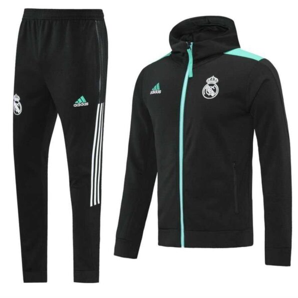 Bộ quần áo khoác nỉ thu đông clb real madrid vải dày logo thêu nhiều màu cao cấp đen