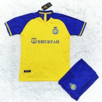 Bộ quần áo đá banh clb bóng đá CLB Al Nassr mới Ronaldo sân nhà xanh vàng vải mịn thun và gai chuẩn spf thái thun
