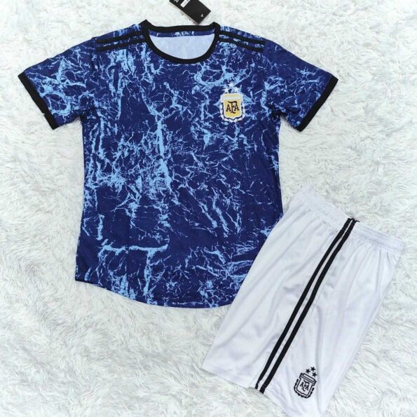 Bộ quần áo đá bóng tập đội tuyển Argentina training 3 sao màu loang xanh đen copa america hoạ tiết tia sét dệt kim logo thêu 1