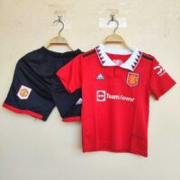 Bộ quần áo đá banh clb bóng đá MU Manchester United 2022 2023 size nhỏ trẻ em có cổ bẻ màu đỏ 1