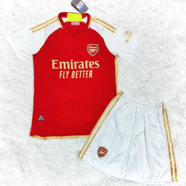 Bộ quần áo đá banh clb bóng đá Arsenal sân nhà đỏ vàng quần trắng mùa 23 24 năm 2023 2024 1