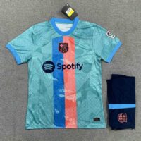 Bộ quần áo đá banh clb bóng đá barca barcelona xanh ngọc loang kẻ đỏ bản spf thái logo thêu 1