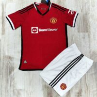 Bộ quần áo đá bóng clb MU Manchester United jersey cổ tròn tam giác 2023 2024 màu đỏ quần trắng 23 24 1