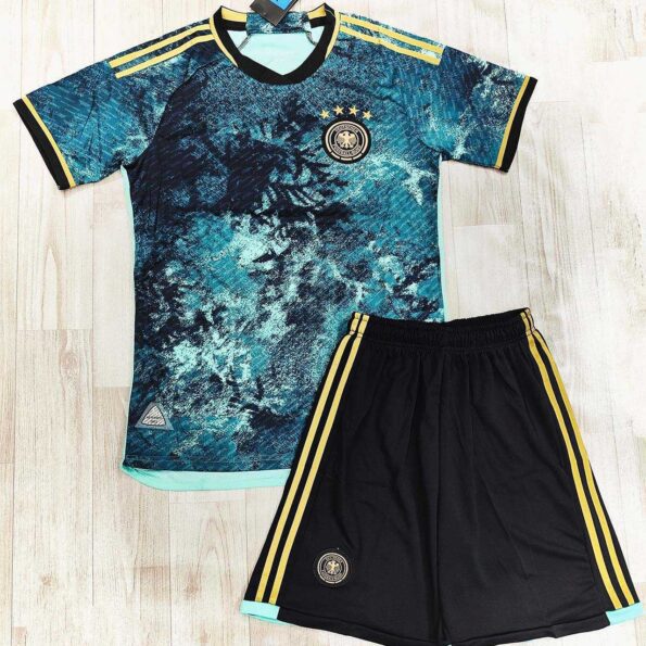 Bộ quần áo đá banh đội tuyển bóng đá đức màu loang xanh cổ vịt navy đen sân khách logo thêu 1