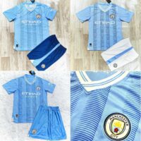 Bộ quần áo mc manchester man city mẫu mùa 23 24 năm 2023 2024 màu xanh sân nhà logo thêu