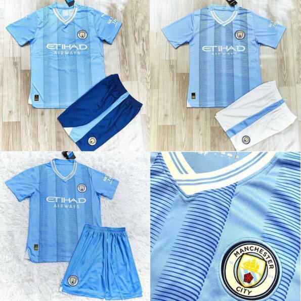 Bộ quần áo mc manchester man city mẫu mùa 23 24 năm 2023 2024 màu xanh sân nhà logo thêu