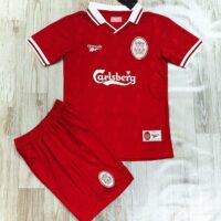 Bộ quần áo thể thao có cổ polo bóng đá Liver Liverpool carlsberg 2008 2010 sân nhà đỏ vàng logo thêu