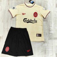 Bộ quần áo thể thao có cổ polo bóng đá Liver Liverpool carlsberg 2008 2010 sân nhà đỏ vàng logo thêu
