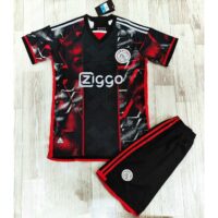Bộ quần áo đá banh clb bóng đá fan người hâm mộ thiết kế ziggo ajax đen hoạ tiết đỏ logo thêu vải gai mịn thái 1