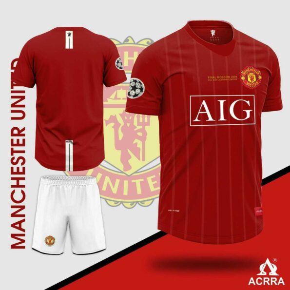Bộ quần áo đá banh clb bóng đá manchester united mu manutd aig mùa 2007 2008 màu đen đỏ 6