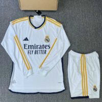 Bộ quần áo bóng đá dài tay Real Madrid 23 24 tay dài màu trắng logo thêu vải SPF thái caro năm 2023 2024 1