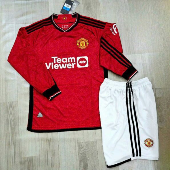 Bộ quần áo bóng đá manchester united mu dài tay sân nhà đỏ 23/24 logo thêu năm 2023 2024 tay dài
