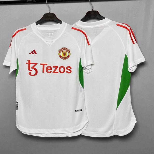 Bộ quần áo bóng đá tập manchester united mu 2324 training tập t3 tezos trắng viền xanh 2023 2024 1