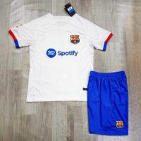 Bộ quần áo đá banh clb bóng đá Barcelona Barca 23 24 sân khách trắng 2023 2024 vải thái logo thêu