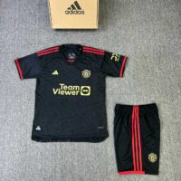 Bộ quần áo đá banh clb bóng đá manchester united mu 2324 spf màu đen black logo thêu năm 2023 2024 1