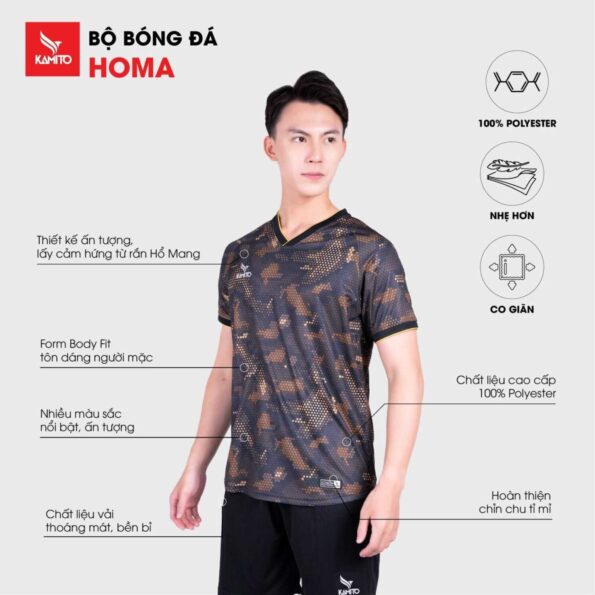 Bộ quần áo đá banh mẫu phủi bóng đá homa chính hãng Kamito nhiều màu KMSH220682