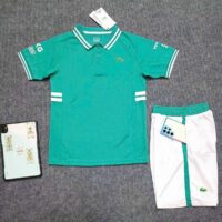 Bộ quần áo polo thể thao thời trang cá sấu lacoste màu xanh lá trắng quần có túi vải đẹp 1