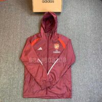 Áo khoác gió thể thao clb bóng đá Arsenal 23 24 màu đỏ 2 lớp có mũ liền kháng nước mới mùa 2023 2024 ảnh 1