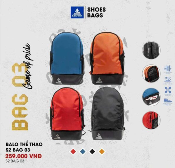 Balo thể thao có ngăn đựng giày s2 bag 03 chính hãng s2 sport có riêng ngăn laptop