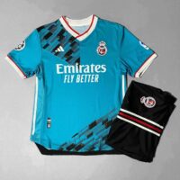 Bạn đang xem mua bộ quần áo đá banh clb bóng đá Real Madrid 23 24 xanh trời hoạ tiết đen logo thêu vải gai mịn thái năm 2023 2024 1