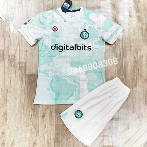 Bộ quần áo đá banh câu lạc bộ bóng đá Inter Milan Digitalbits 22/23 sân khách màu Xanh Ngọc logo thêu