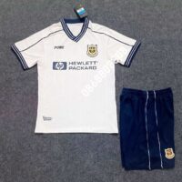 Bộ quần áo đá banh câu lạc bộ bóng đá Tottenham Hotspur audere est facere 1997-1999 trắng Sony Hewlett Packard trắng xanh 1