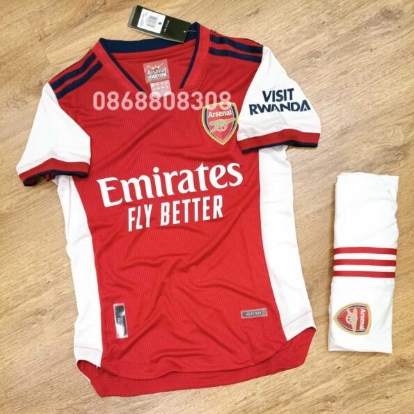 Bộ quần áo đá banh clb bóng đá Ars Arsenal 21/22 màu đỏ sân nhà năm 2021 2022 logo thêu vải gai mịn thái không cổ tam giác