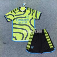Bộ quần áo đá banh clb bóng đá Ars Arsenal 23 24 sân khách Away xanh chuối năm 2023 2024 vải mè thái quần đen logo thêu mặt trước