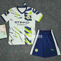 Bộ quần áo đá banh clb bóng đá Manchester Man City 23 24 bản đặc biệt màu trắng xanh lá quần than 2023 2024 logo thêu vải thái mặt trước