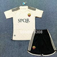 Áo bóng đá AS Roma SPQR 23 24 Away Jersey Vàng Be Kem năm 2023 2024 logo đầu cáo thêu vải mè Caro thái size EU 1