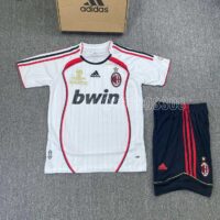 Bộ quần áo bóng đá AC Milan Away 06-07 trắng Bwin full logo thêu viền đỏ lo mới vải chuẩn spf thái năm 2006 2007 trước