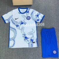 Bộ quần áo đá banh câu lạc bộ bóng đá Inter Milan trắng hoạ tiết Rắn xanh logo thêu vải mè caro thái 1