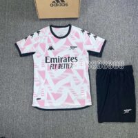 Bộ quần áo đá banh clb bóng đá Ars Arsenal màu trắng hoạ tiết hồng logo cappa đen thêu vải mè kim caro thái lô mới 1