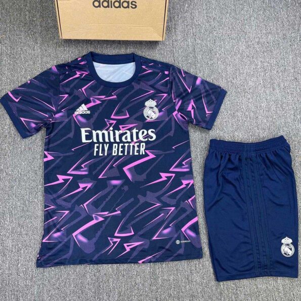Bộ quần áo đá banh clb bóng đá Real Madrid 23/24 tập luyện training màu tím full logo thêu vải mè caro thái mới 2023 2024