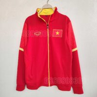 Bộ quần áo khoác ấm nỉ thu đông xuân đội tuyển bóng đá Việt Nam màu đỏ quần tím than 23 24 logo lá cờ thêu cao cấp năm 2023 2024
