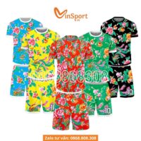 Bộ quần áo bóng đá phủi thiết kế Rồng Phượng Hoa đỏ xanh vàng đen
