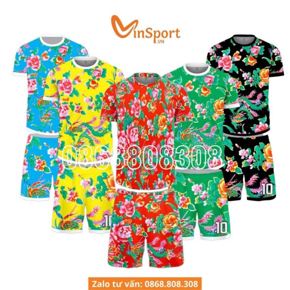 Bộ quần áo bóng đá phủi thiết kế Rồng Công Phượng Hoa đỏ xanh vàng tuỳ chọn chất liệu vải