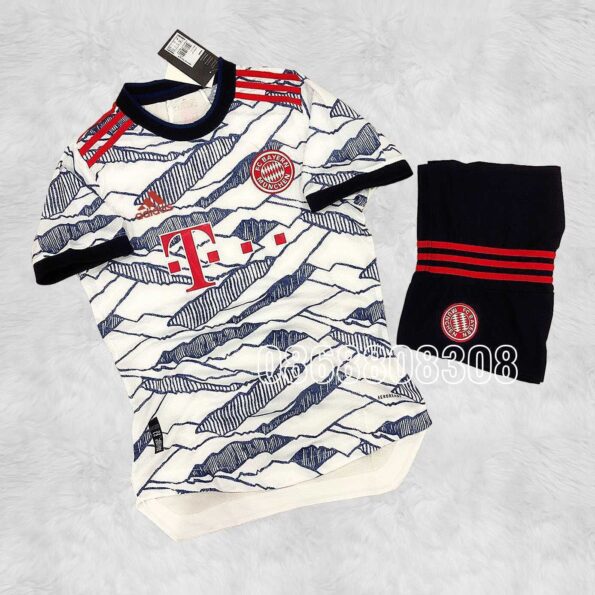 Bộ quần áo đá banh clb bóng đá Bayern Munich 21/22 Third sân 3 màu trắng đen 2021 2022 logo thêu vải mè lỗ gai mịn thái