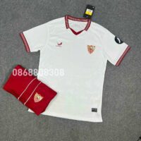 Bộ quần áo đá banh clb bóng đá Sevilla 23 24 home trắng đỏ sân nhà mới vải spf thái mới năm 2023 2024 mặt trước