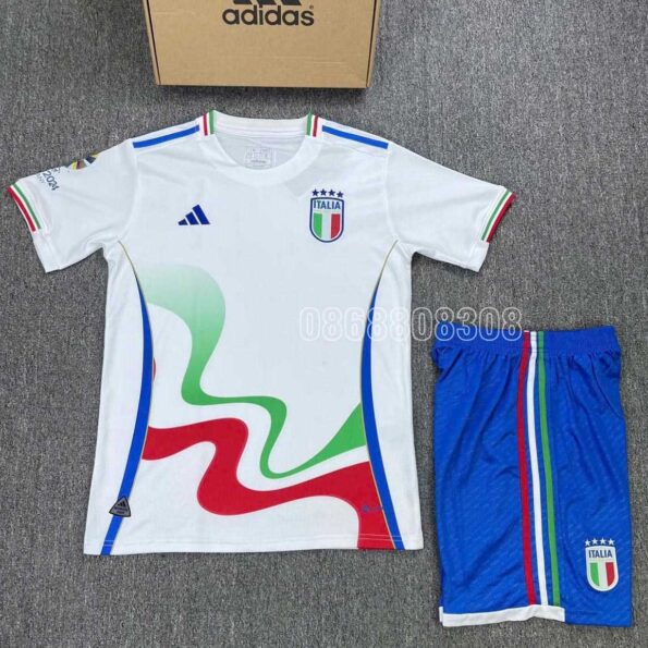 Bộ quần áo đá bóng đội tuyển ý italia UEFA Euro 2024 Germany trắng xanh mùa 23/24 vải mè carro thái logo thêu