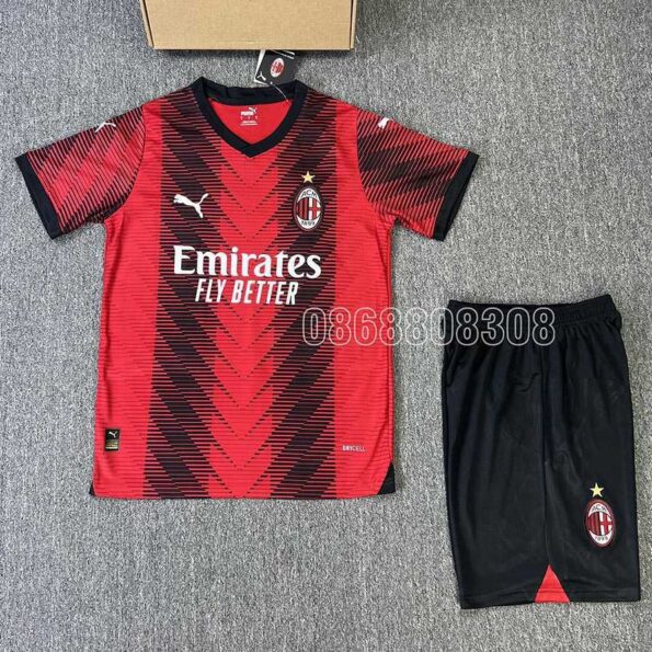 Bộ quần áo bóng đá ACM AC Milan Home 23/24 mẫu sân nhà màu đỏ đen logo puma thêu vải SPF thái mới mùa năm 2023 2024
