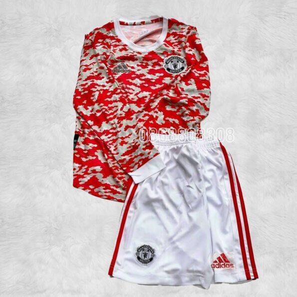 Bộ quần áo bóng đá CLB MU Manchester United 21/22 Training loang đỏ trắng dài tay mùa 2021-2022 bản SPF