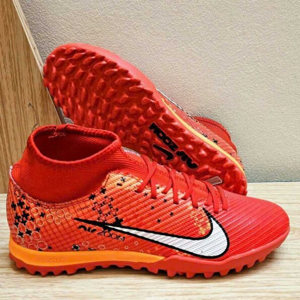 Giày bóng đá sân cỏ nhân tạo Mercurial Air Zoom Superfly 9 Elite MDS CR7 TF cổ chun cao màu đỏ cam logo nike trắng